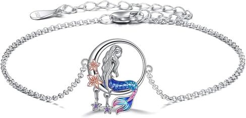 Mermaid Ankle Bracelets Gifts for Women Girls Sterling Silver See Mermaid Link Chain Anklets Adjustable Anklet Jewelry in Saudi Arabia