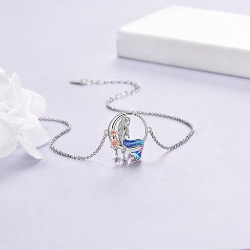 Mermaid Ankle Bracelets Gifts for Women Girls Sterling Silver See Mermaid Link Chain Anklets Adjustable Anklet Jewelry in Saudi Arabia