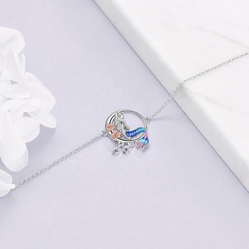 Mermaid Ankle Bracelets Gifts for Women Girls Sterling Silver See Mermaid Link Chain Anklets Adjustable Anklet Jewelry in Saudi Arabia
