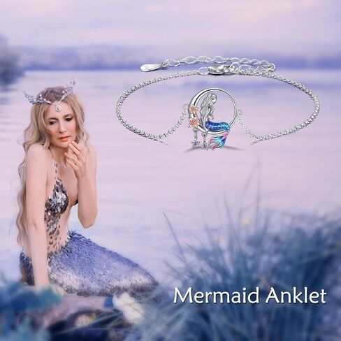 Mermaid Ankle Bracelets Gifts for Women Girls Sterling Silver See Mermaid Link Chain Anklets Adjustable Anklet Jewelry in Saudi Arabia