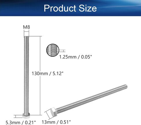 Yinpecly M8 Hex Bolt M8-1.25 x 130mm UNC Hex Head Screw Bolts 304 Stainless Steel Fully Threaded Hex Tap Bolts 5pcs in Saudi Arabia