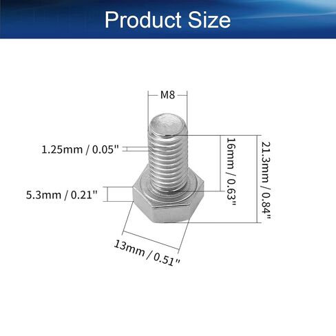 Yinpecly M8 Hex Bolt M8-1.25 x 130mm UNC Hex Head Screw Bolts 304 Stainless Steel Fully Threaded Hex Tap Bolts 5pcs in Saudi Arabia