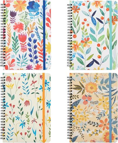 دفاتر ملاحظات حلزونية مقاس 6 × 8 بوصة، 4 عبوات من مجلات الكلية، مفكرة بغلاف مزخرف بالزهور مبطنة للفتيات والنساء وطلاب المدارس، جيب داخلي، 80 ورقة/160 صفحة in Kuwait