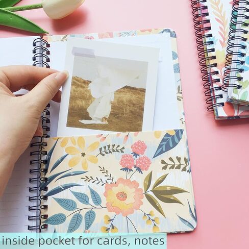 دفاتر ملاحظات حلزونية مقاس 6 × 8 بوصة، 4 عبوات من مجلات الكلية، مفكرة بغلاف مزخرف بالزهور مبطنة للفتيات والنساء وطلاب المدارس، جيب داخلي، 80 ورقة/160 صفحة in Kuwait