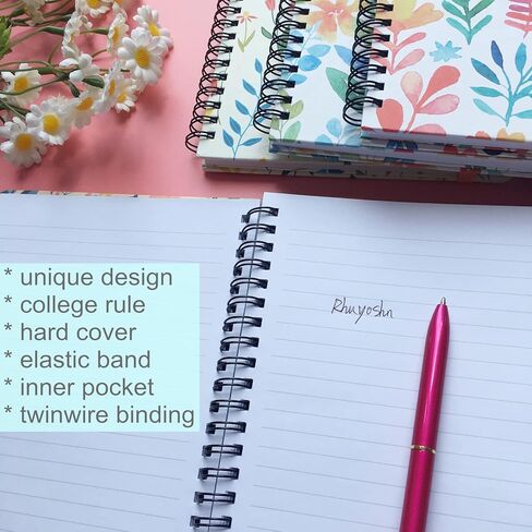 دفاتر ملاحظات حلزونية مقاس 6 × 8 بوصة، 4 عبوات من مجلات الكلية، مفكرة بغلاف مزخرف بالزهور مبطنة للفتيات والنساء وطلاب المدارس، جيب داخلي، 80 ورقة/160 صفحة in Kuwait