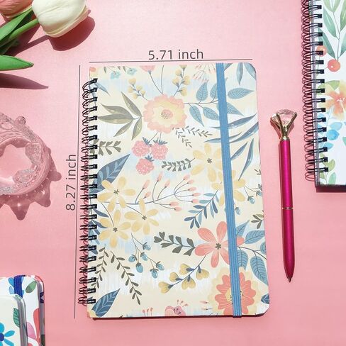 دفاتر ملاحظات حلزونية مقاس 6 × 8 بوصة، 4 عبوات من مجلات الكلية، مفكرة بغلاف مزخرف بالزهور مبطنة للفتيات والنساء وطلاب المدارس، جيب داخلي، 80 ورقة/160 صفحة in Kuwait