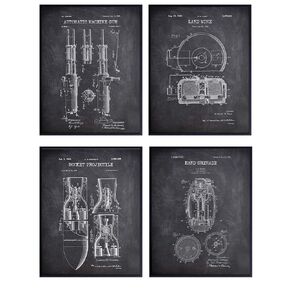 Weapons of War Patent Print Set - Vintage Home Decor for Man Cave, Office, Den, Living Room, Bedroom, Dorm Room - Makes a Perfect Gift for Military Veterans and Fans - Four 8x10 Photos - Unframed