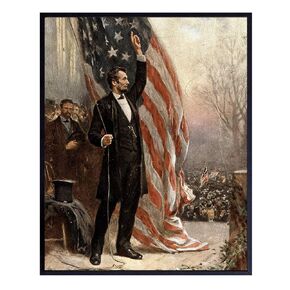 Abraham Abe Lincoln American Flag Art Photo Poster - 8x10 Patriotic Gift for Men, Republicans, Conservatives, Civil War Buff - Vintage Rustic Room Decor, for Man Cave, Den - Wall Art Home Decoration
