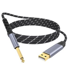 USB Guitar Cable,1/4 Inch TS Instrument Cord for Instruments Recording Singing, Electric Guitar, Bass, Keyboards, Mixers, Amplifiers, Amplifiers, Speakers, Equalizers, 10 ft