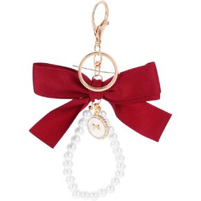 SHERCHPRY Valentine Day Bow Keychains Bowknot Pearl Key Ring Handbag Hanging Charms Bowknot Purse Pendant Backpack