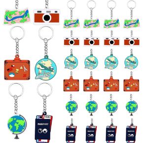 24 Pack Adventure Keychains Travel Party Key Chains Retro Voyage Portable Keyring for Retirement Farewell Birthday Baby Shower Carnival Party Decorations Camping Gift Accessories