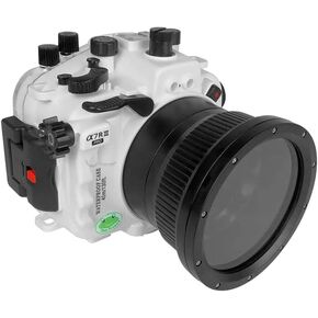 Sea Frogs 40M/130FT Underwater Camera housing for Sony A7 III (Standard Port) Zoom Ring for FE 28-70mm/FE 16-35 F4 Included(White)