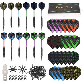 PATIKIL Soft Tip Darts Set - 12 Pcs 18 Gram with Darts Plastic Tip 100 Extra Dart Tips 24 Dart Flights Wrench & Flight Protectors with Dart Case for Electronic Dartboard