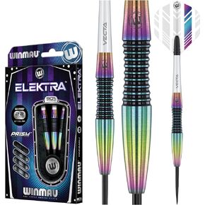 WINMAU Elektra 90% Tungsten Darts with Prism Flights and Vecta Shafts (Stems) 22g-24g-26g Weights Available - Urban Grip - Match Weighed - Streamline Torpedo Profile