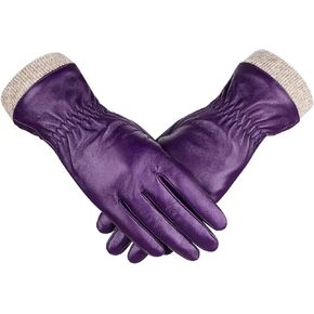 قفازات من جلد الغنم الطبيعي للنساء من Alepo، قفازات شتوية دافئة تعمل باللمس ومبطنة بالكشمير لقيادة الدراجات النارية (أرجواني داكن - XXL) in Kuwait