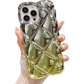 for iPhone 14 Pro Max Case, Cute 3D Rhombus Luxury Gradient Color Phone Case, Silicone Girly Phone Case, Soft TPU Shockproof Durable Protective Phone Cover for Girls Women, Green