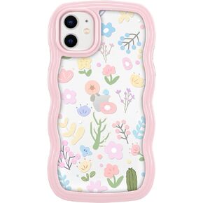 ZCDAYE Floral Case Compatible with iPhone 14,Aesthetic Flower Pattern Cute Wavy Shape Phone Case for Women Girls,Soft TPU Shockproof Cover for iPhone 14 (6.1 inch),Colorful White