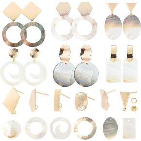 SUNNYCLUE 1 Box DIY 10 Pairs Shell Geometric Dangle Earring Jewelry Making Kit with Instruction Flower Star Flat Round Shell Pendants Brass Linking Rings Earring Hooks Jewelry Making Supplies Craft