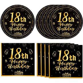100th Birthday Decorations for Women Men Black Gold Vintage 1924 Aged to Perfection Table Tableware Set 100 Year Old Birthday Plates and Napkins For Happy 100th Birthday Party Supplies