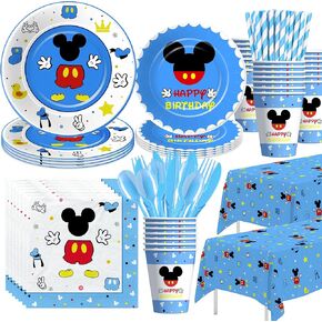 لوازم حفلات عيد ميلاد ميكي للصبي - ديكورات حفلات ميكي ماوس أدوات المائدة، طبق، كوب، منديل، مفرش طاولة، أدوات مائدة، أدوات مائدة لتزيين عيد الميلاد الثالث والثالث من ميكي | يخدم 24 in Kuwait