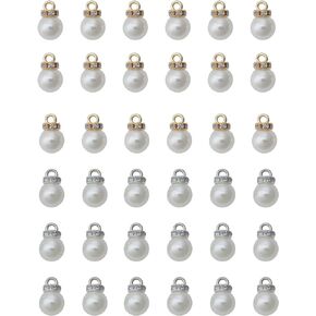 50 Pcs Faux Pearl Beads with Rhinestone Hole Gold Vintage Gold Silver Elegant Kits for Dangle Earrings Necklace Bracelet DIY Jewelry Making Accessories