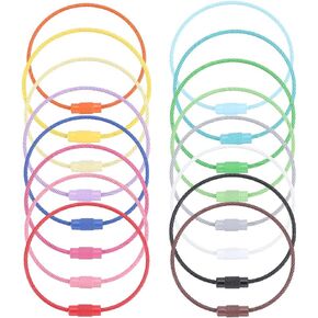 SUNNYCLUE 1 Box 32 Pack Stainless Steel Loops 1.5mm Colorful Wire Keychain Cable Large Key Rings 6 inch Key Chain for Luggage Tags, Key Tags, Keyrings, Kitchen Utensils, Duster-Assorted Colors