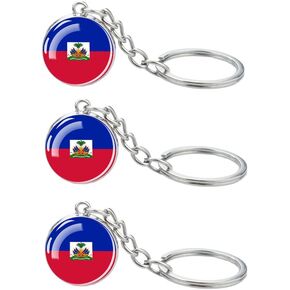 3 Pcs Haiti Flag Key Chain,Cool Keychain for Car Keys, Stainless Steel Keyrings & Keychains,Used for Home Decoration, Jewelry Hanging Decorations.