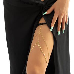Sexy Multi-layered Tassel Leg Chain Summer Beach Stretch Sequins Thigh Chain Jewelry Bikini Sequins Body Thigh Chain Jewelry for Women Girls