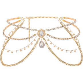 ELABEST Rhinestone Layered Chain Belt Sequin Waist Chain Body Chain Jewelry for Women and Girls