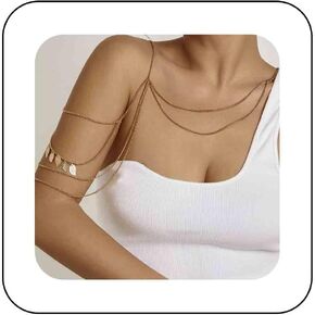 Boho Multilayer Body Chain Gold Leaf Fringe Shoulder Chain Necklace Layered Tassel Shoudler Harness Sexy Bra Chain Statement Shoulder Necklace Ethnic Style Jewelry for Women