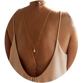 Rhinestone Crystal Back Chain Jewelry for Women Bride Backless Rhinestone Waterdrop Body Chain Belly Waist Necklace Wedding Dress Accessories
