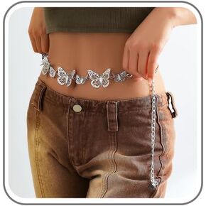 Silver Butterfly Waist Chain for Women Trendy 14K Gold Belt Chain Summer Sexy Charm Belly Chain Dainty Body Chain Jewelry Gifts Accessories ﻿