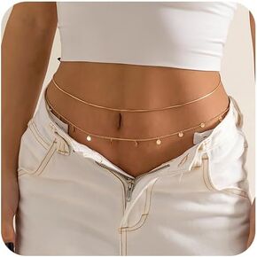18K Gold Plated Waist Chains Adjustable Layered Sexy Belly Chain for Beach Bikini Swimwear Jewelry Accessories for Women and Girls