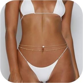 28-35 Inch Stainless Steel Waist Chains for Women Layered Bikini Belly Chains 18K Gold Plated Body Chains Waist Summer Beach Jewelry Adjustable