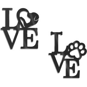 KOYILTD 2PCS Love with Paw Print and love Wall Decor, Dog Lover Home Decor (Black)