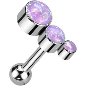 16GA F136 Implant Grade Titanium Threadless Push In Descending Synthetic Opals Curved Top Barbell Stud