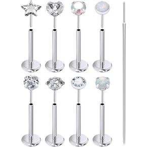 Prjndjw Threadless Nose Rings Stud 20G 18G 16G Flat Back Nose Stud Surgical Steel Push In Nose Rings Opal Heart CZ Hypoallergenic Nose Piercing Lip Medusa Tragus Studs Earrings Piercing Taper