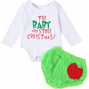 Toddler Baby Boy Girl Christmas Outfit Long Sleeve Romper Onesie Green Monster Cosplay Xmas Clothes (Short Green, 12-18 Months) in Kuwait
