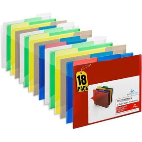 1InTheOffice Plastic File Folder, Poly File Folders, Translucent Poly File Letter Size 3-Tab, 1/3 Cut Tab, Assorted Colors, 18 Pack