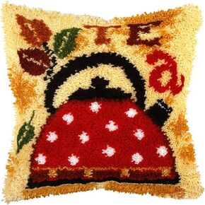 LAPATAIN Latch Hook Kits for DIY Throw Pillow Cover,Coffee Needlework Cushion Cover Hand Craft Crochet for Great Family 17x17inch