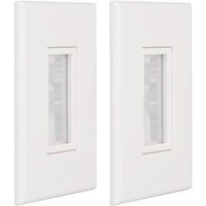 Brush Wall Plate White (2 Pack), 1 Gang Cable Wall Plate, Screwless Type for Cable and Wires Pass Through