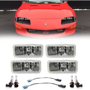 USR H4351 / H4352 Sealed Beam Headlights - Low + High Beam 2" x 5" Seal Beam Conversion Head Lamps Compatible with 1993-1997 Chevrolet Camaro (Euro Crystal Style 4 Pieces, with Bulbs and Wire Adapter) in Saudi Arabia