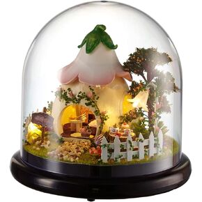 CUTEROOM DIY Miniature Dollhouse Kit Handmade Doll Houses Kit Plastic Dust Cover Snow House Kit LED Light & Music Box (B015)