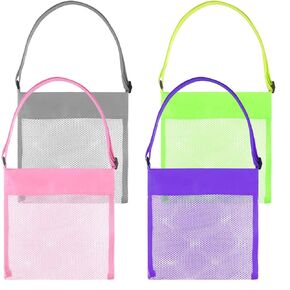 TUPARKA 8 Pcs Colorful Mesh Beach Bags Sea Shell Bags Beach Shell Bags Adjustable Carrying Straps Bags for Kids