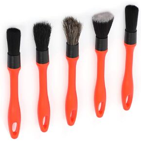 5 Pcs Car Detailing Brushes Set, Ultra Soft Natural Boars Hair Auto Duster Brushes, Car Interior Exterior Cleaning Kit for Wheels, Engine Bay, Leather Seats, Dashboard, Air Vent
