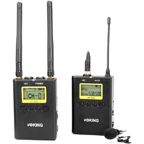 WM210 UHF Wireless Lavalier Microphone System with 100 Selectable Channels Headset & Lavalier Lapel Mics, Beltpack Transmitter&Receiver for DSLR Cameras and Comcorders