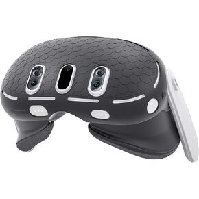 غطاء حماية من السيليكون بتصميم Kuject لجهاز Quest 3، غطاء واقي لسماعات الواقع الافتراضي مع فتحات تبديد الحرارة وإبزيم ثابت، ملحقات نسيج مقاومة للصدمات والخدش ومضادة للغبار (أسود) in Kuwait