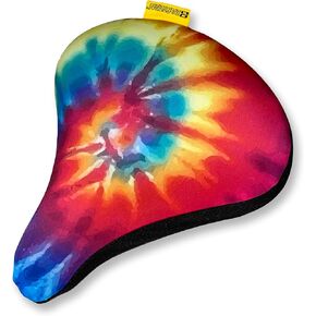 Premium Large Wide Tiedye Gel Bike Seat Cushion Fitting Seats Up to 10" x 10" Wide. Designed to be the Most Comfortable Saddle Cover for Men Women and Seniors. Perfect for Exercise - Stationary - Spin