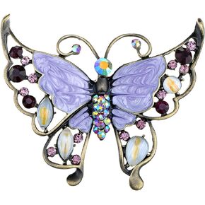 Alilang Antique Inspired Purple Green Rhinestones Enamel Opal Butterfly Insect Brooch Pin