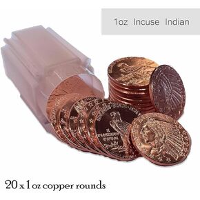 20pc x 1 oz Incuse Indian copper round in storage tube